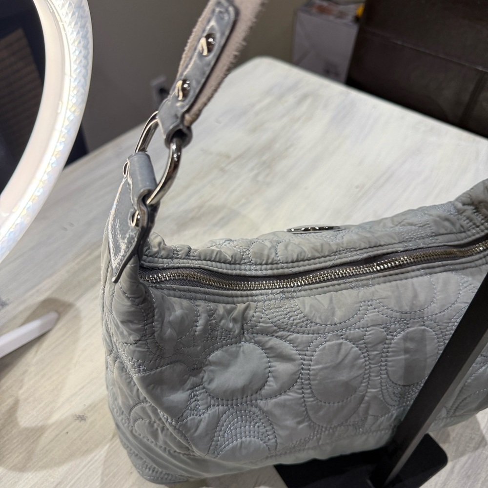 Coach Quilted Signature Hobo Shoulder Bag in Light Gray - Picture 7 of 13